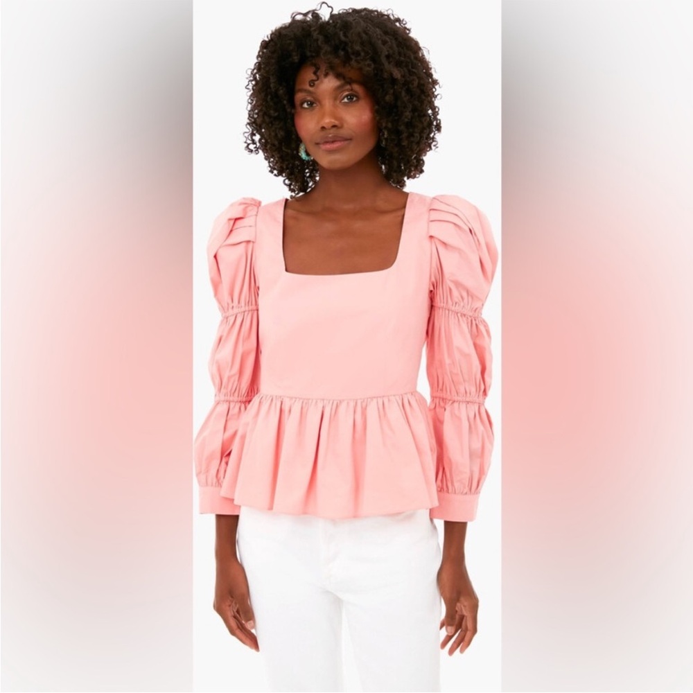Tuckernuck Hyacinth House | Coral Clemons Puff Sleeve Peplum Blouse | S